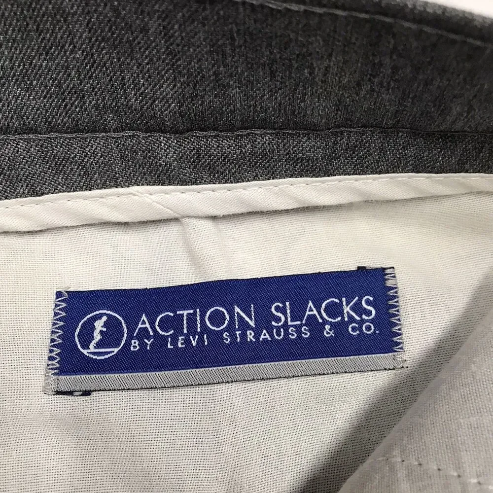 Vintage 80s LEVIS Action Slacks Pant Men 36x30 Gray Polyester Retro Disco Dacron